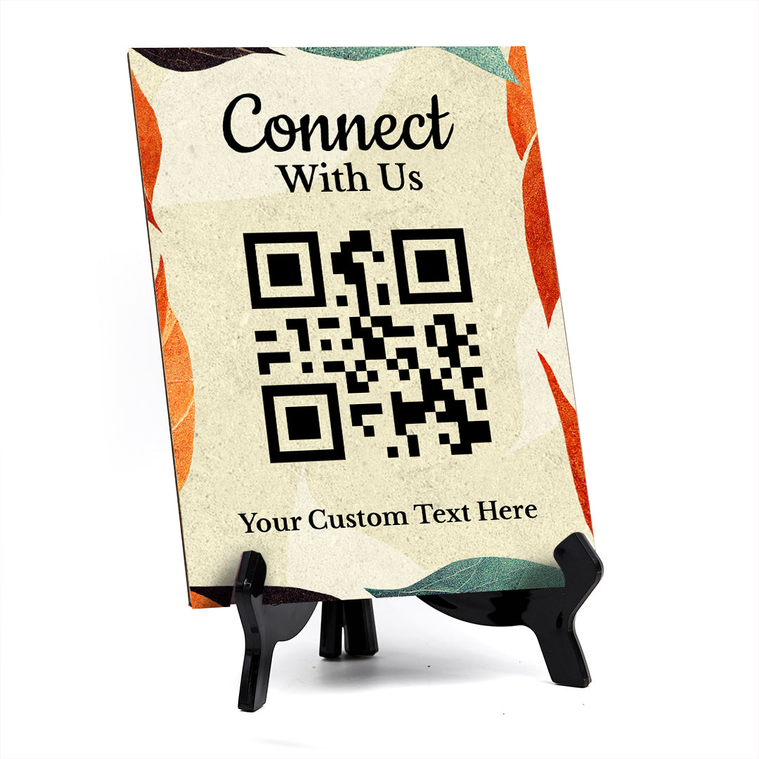 Customizable Connect With Us QR Code Table Sign (6x8") | Personalized QR Code Sign | Stylish Review Request Sign for Businesses With Acrylic Stand