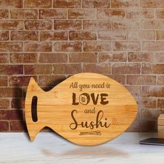 All You Need Is Love And Sushi 14 x 8.5" Fish Shape Cutting Board | Decorative Kitchen Accessory For Sushi Lovers