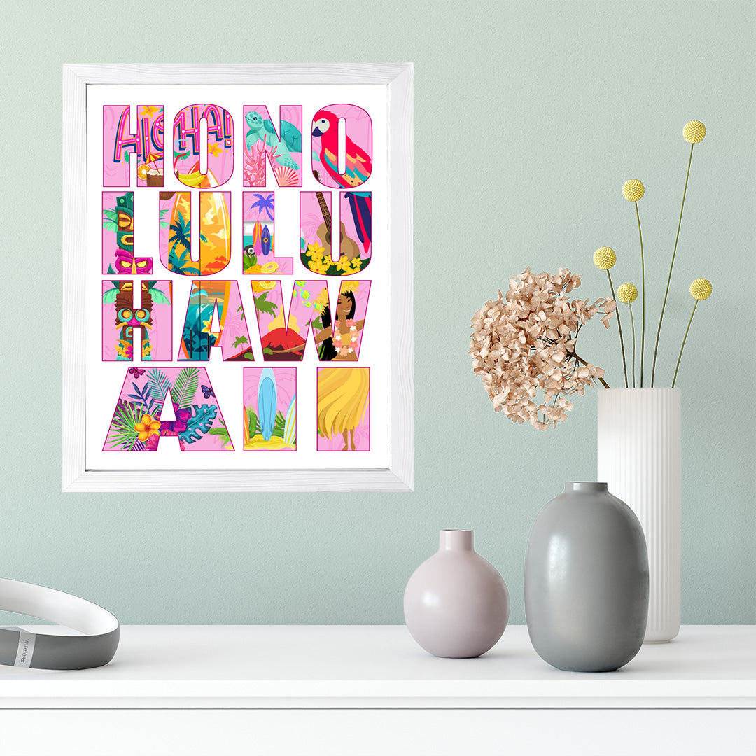 Designs ByLITA Honolulu, Hawaii Inspirational, Wall Print Art | American Cities Stylish Home Decoration (Unframed or Framed)