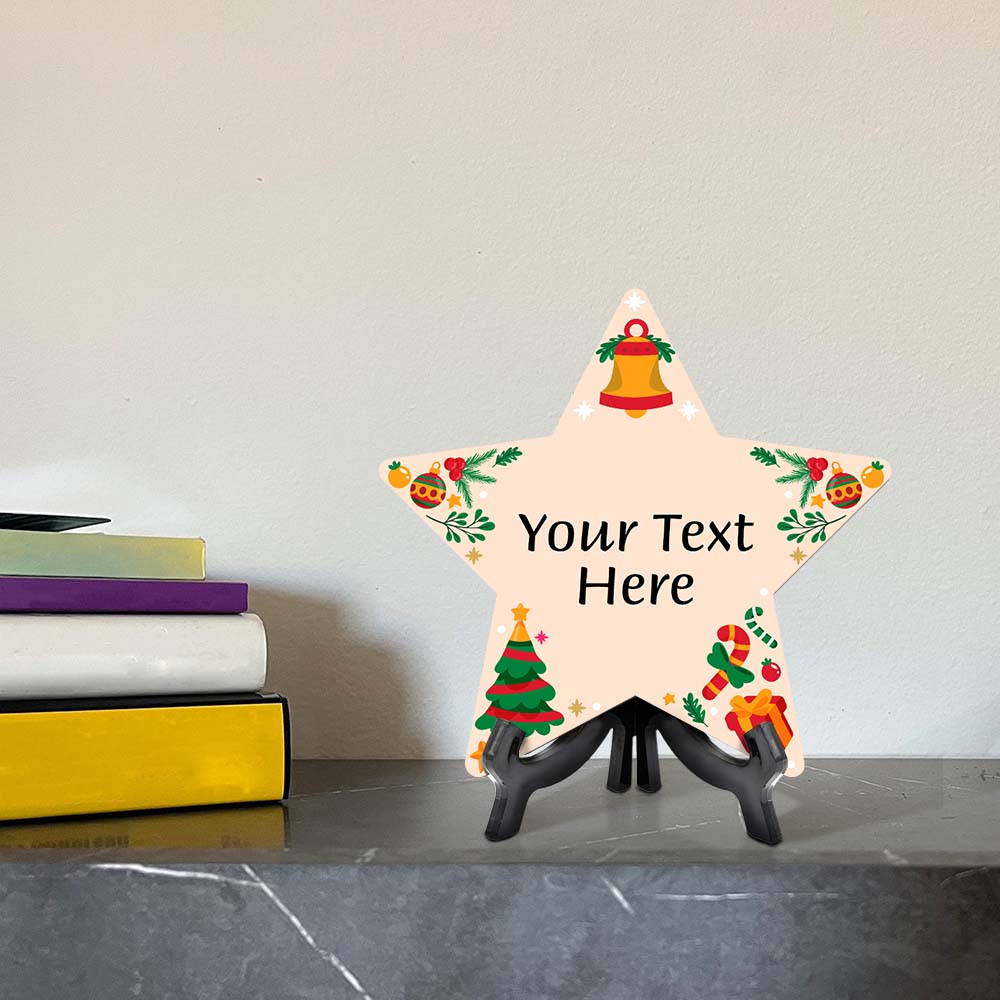 Customizable Christmas Star Shape Table Sign With Acrylic Stand (6” x 5.75”) | Holiday Indoor Decoration