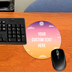 Customizable 8x8" Circle Mouse Pad – Sunset Color Background – Add Your Own Message or Text – Premium Non-Slip Surface, Perfect for Home, Office, or Gift Use