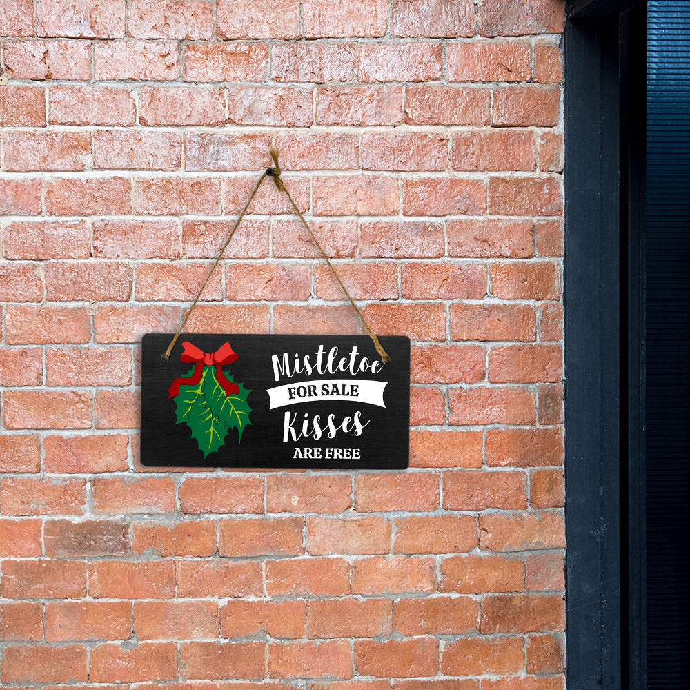 Mistletoe For Sale Kisses Are Free 5x10 Hanging Plus Wall or Door Sign | Christmas Home Décor