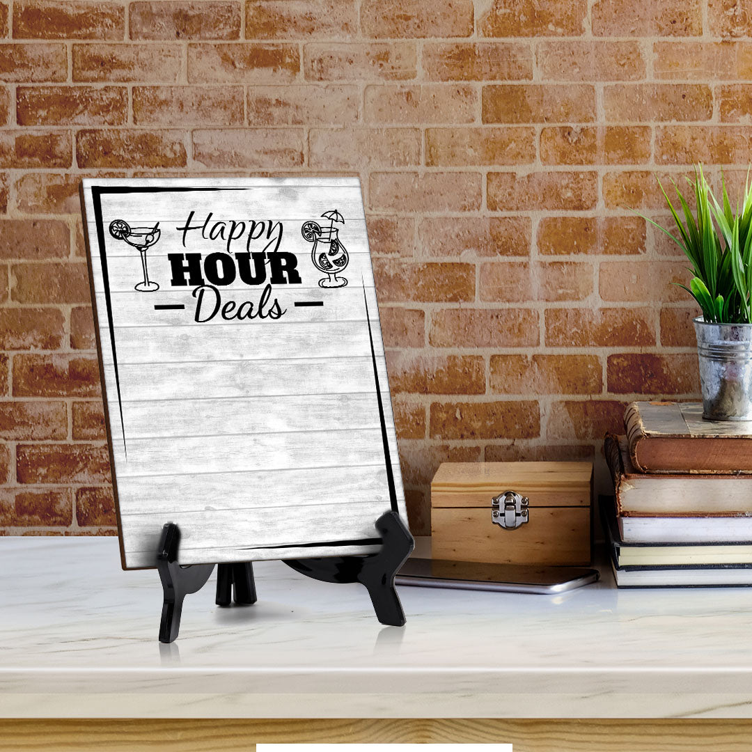 Happy Hour Deals 6x8 Dry Wipe Table Sign (6x8) Easy Installation | Restaurant & Bar | Perfect To Clearly Direct Customers & Advertise Specials | No Pen Included