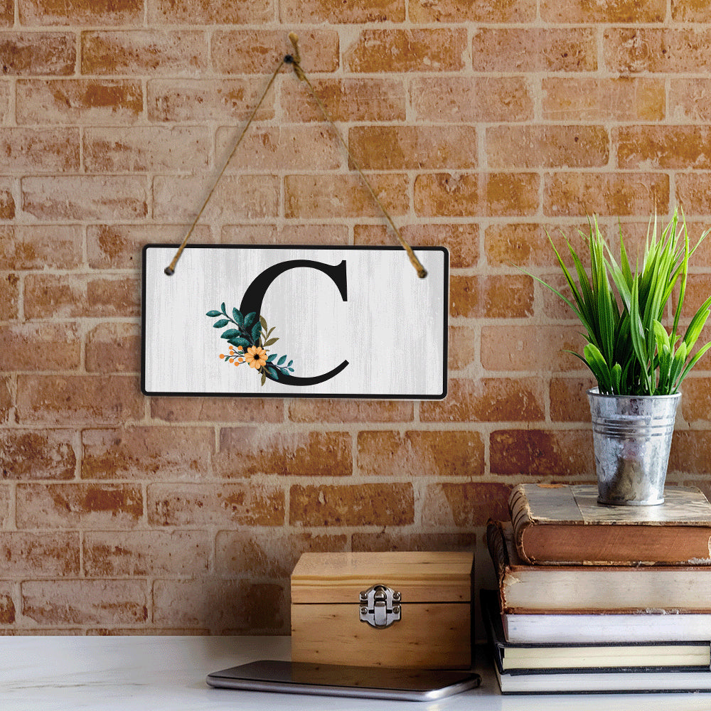 C Flower Decor 5x10 Hanging Wall or Door Sign | Alphabet Letter Room Decoration