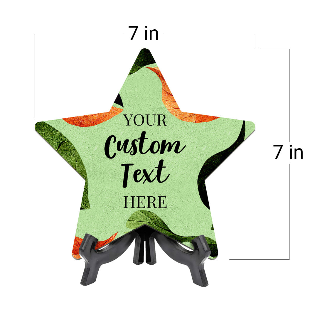 Boho Leaves Personalized Custom Star Shape Table Sign with Acrylic Stand (6 x 5“) | Home or Business Cute Décor Personalized Signs