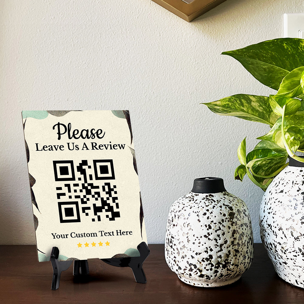 Customizable Please Leave Us a Review QR Code Table Sign (6x8") | Personalized QR Code Sign | Elegant Sign for Businesses With Acrylic Stand