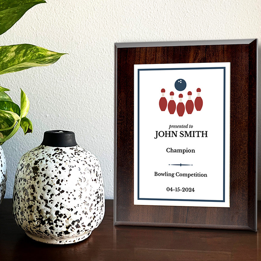 Bowling Customizable Wooden Award Plaque | Easel Mount Option | Achievement and Recognition Personalizable Plaques