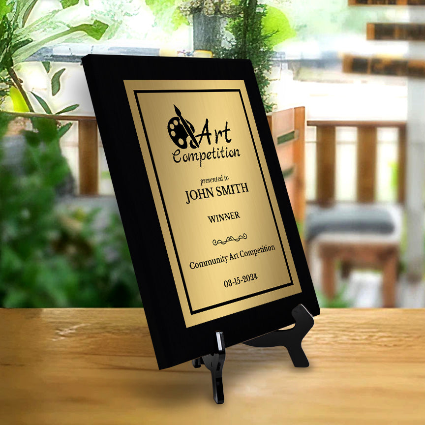 Art Competition Customizable Black Frame Award Plaque | Easel Mount Option | Achievement and Recognition Personalizable Plaques