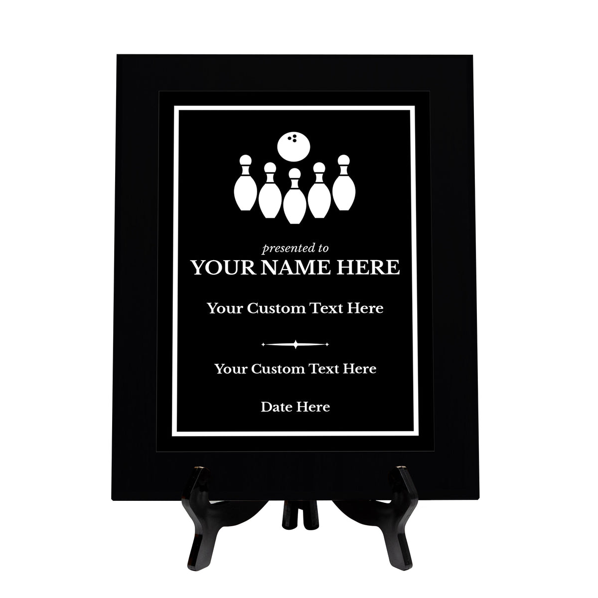 Bowling Customizable Black Frame Wooden Award Plaque | Easel Mount Option | Achievement and Recognition Personalizable Plaques