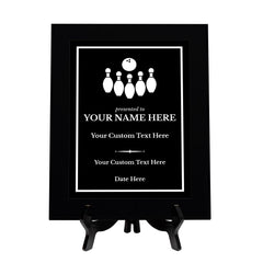 Bowling Customizable Black Frame Wooden Award Plaque | Easel Mount Option | Achievement and Recognition Personalizable Plaques