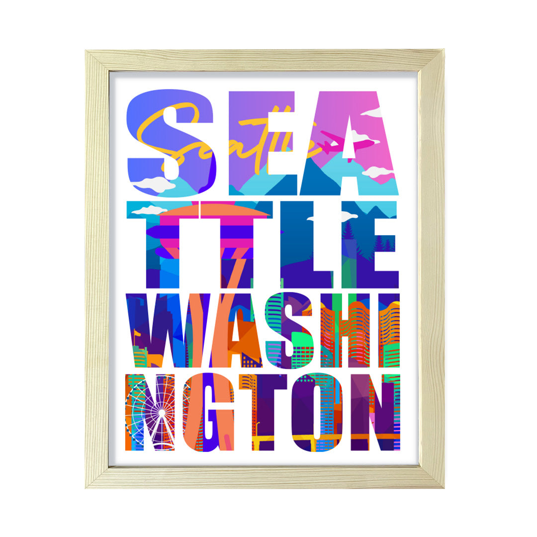 Designs ByLITA Seattle, Washington Inspirational, Wall Print Art | American Cities Stylish Home Decoration (Unframed or Framed)