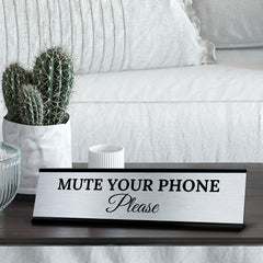 Signs ByLITA Mute Your Phone Please Office Decoration Gift Black Frame Desk Sign (2x8")