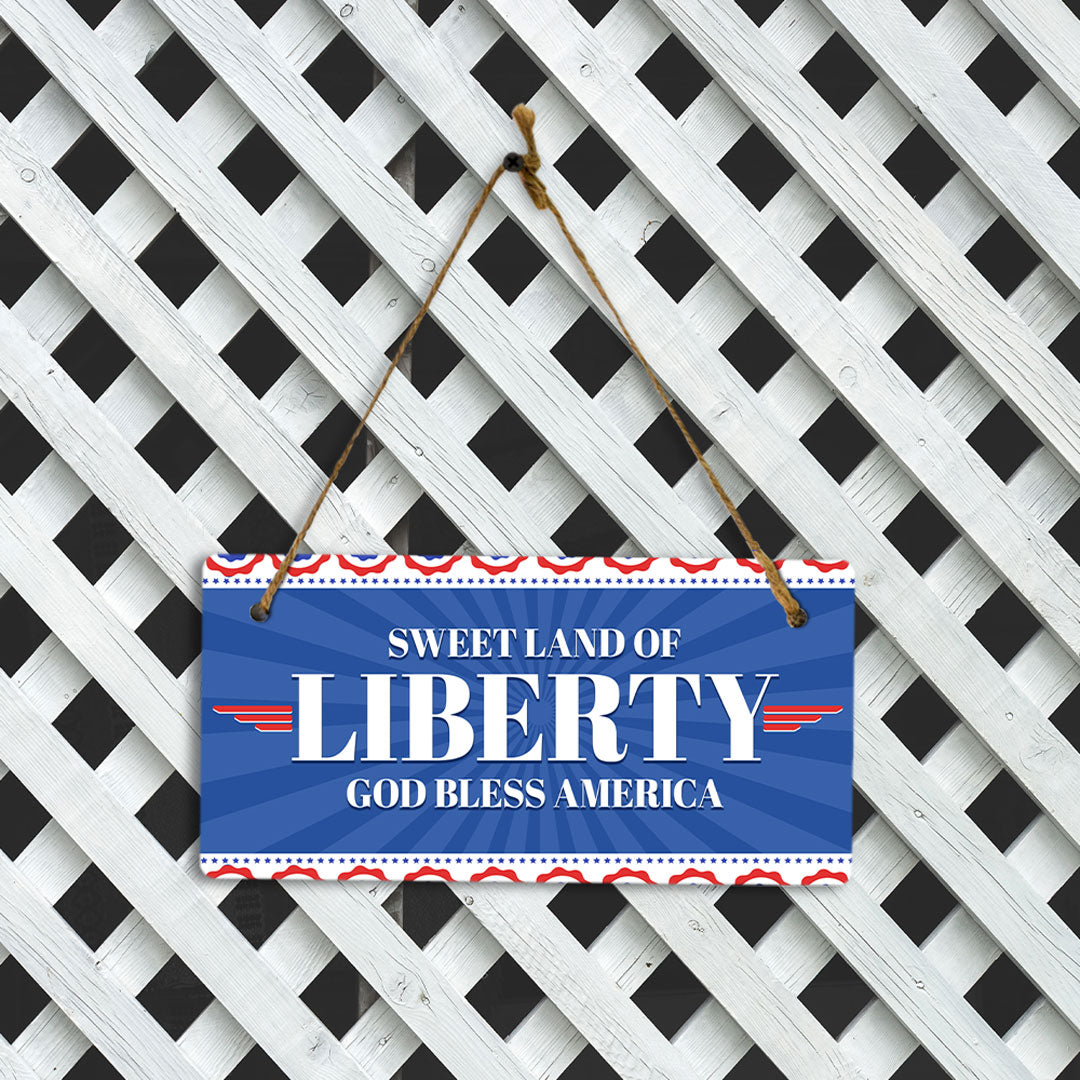 Sweet Land Of Liberty God Bless America 5x10 Hanging Plus Wall or Door Sign | USA Home Decor