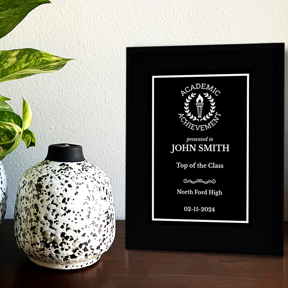 Academic Achievement Customizable Black Frame Award Plaque | Easel Mount Option | Recognition of Achievement and Service Personalizable Plaques