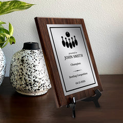 Bowling Customizable Wooden Award Plaque | Easel Mount Option | Achievement and Recognition Personalizable Plaques