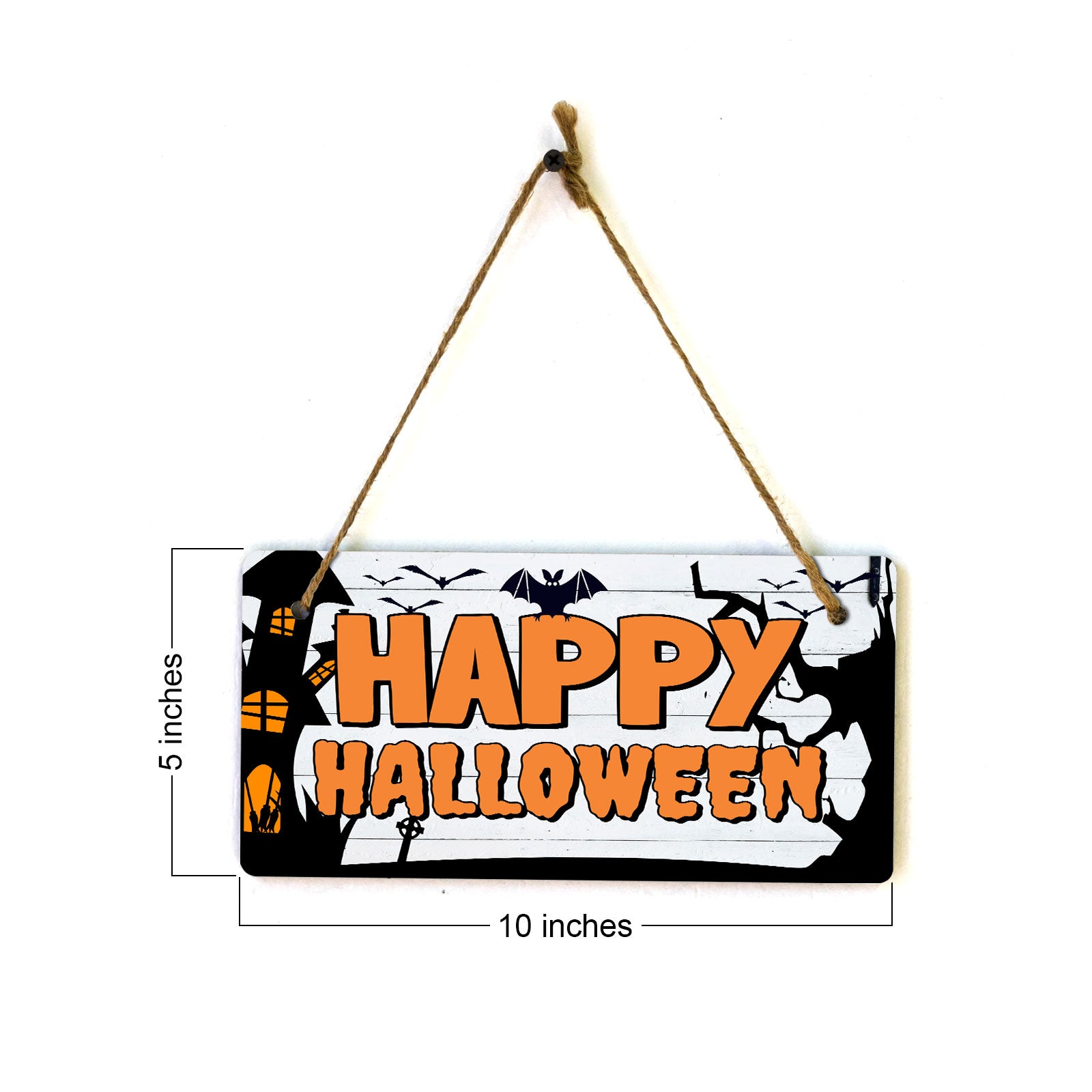 Happy Halloween 5x10 Hanging Plus Wall or Door Sign | Rustic Twined | Spooky Halloween Decoration