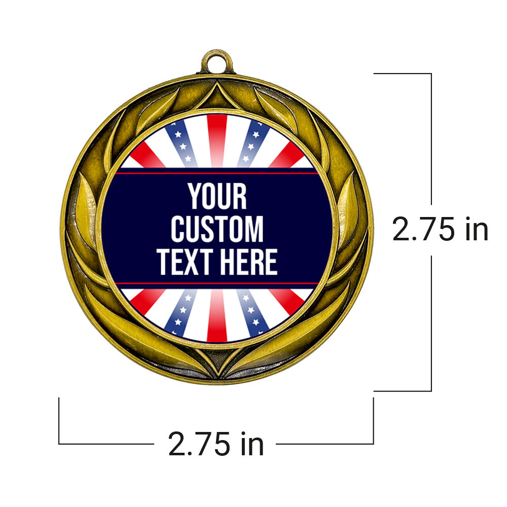 Red White Custom Personalized Wreath Design Medal | Choice of Ribbon | USA Flag Personalized Award