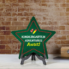 Sign ByLITA Kindergarten Adventures Await! Star Table Sign with Acrylic Stand (7.5x7.5“) Development | Kindergarten Classroom Essentials | Nurture Young Minds | Fun & Educational Supplies | Easy to Read | Includes Easel Stand