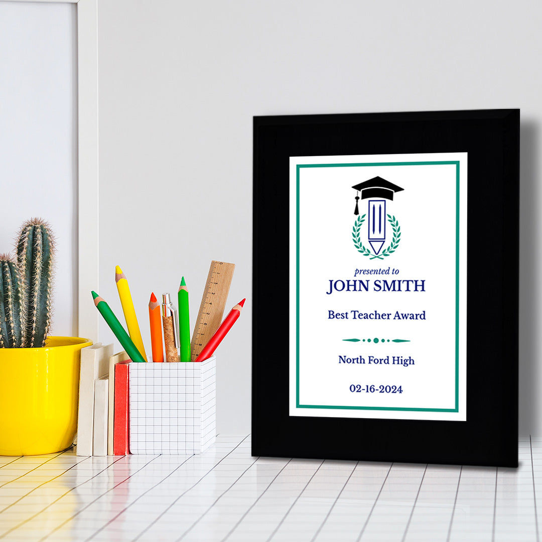 Teacher Recognition Customizable Black Frame Award Plaque | Easel Mount Option | Achievement and Service Personalizable Plaques