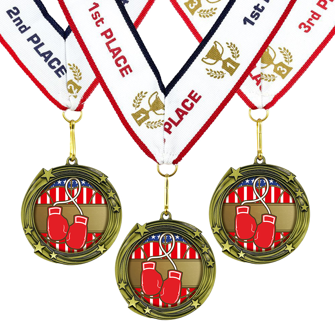 All Quality Boxing Swirling Stars Design Medal - 1st, 2nd, 3rd Place