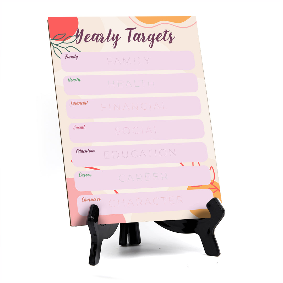 Yearly Targets Dry Wipe Liquid Chalk Table Sign (6x8") Office And Home Reminders | Personal Schedule | No Pen Included