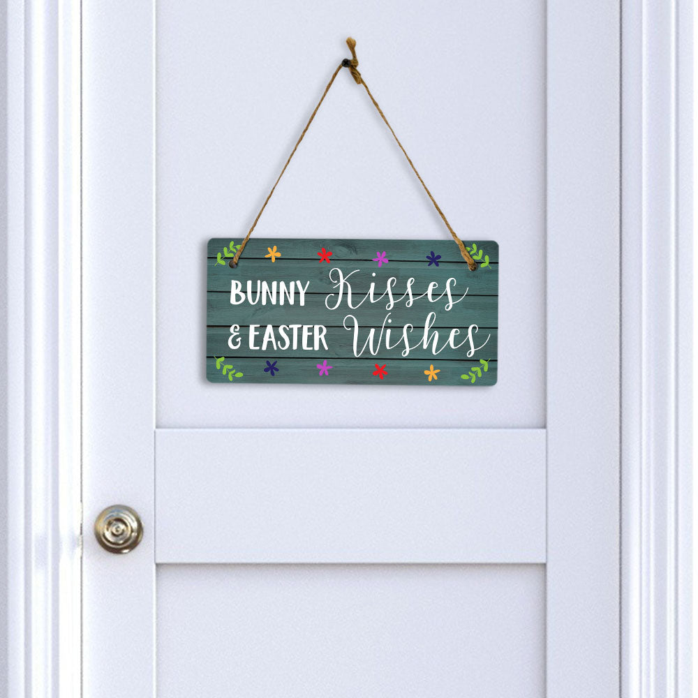 Bunny Kisses & Easter Wishes 5x10 Hanging Wall or Door Sign | Funny Religious Home Decor