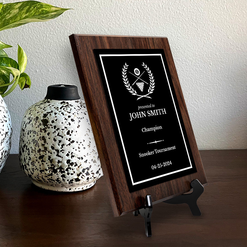 Pool or Snooker Customizable Wooden Award Plaque | Easel Mount Option | Achievement and Recognition Personalizable Plaques | Sports Award