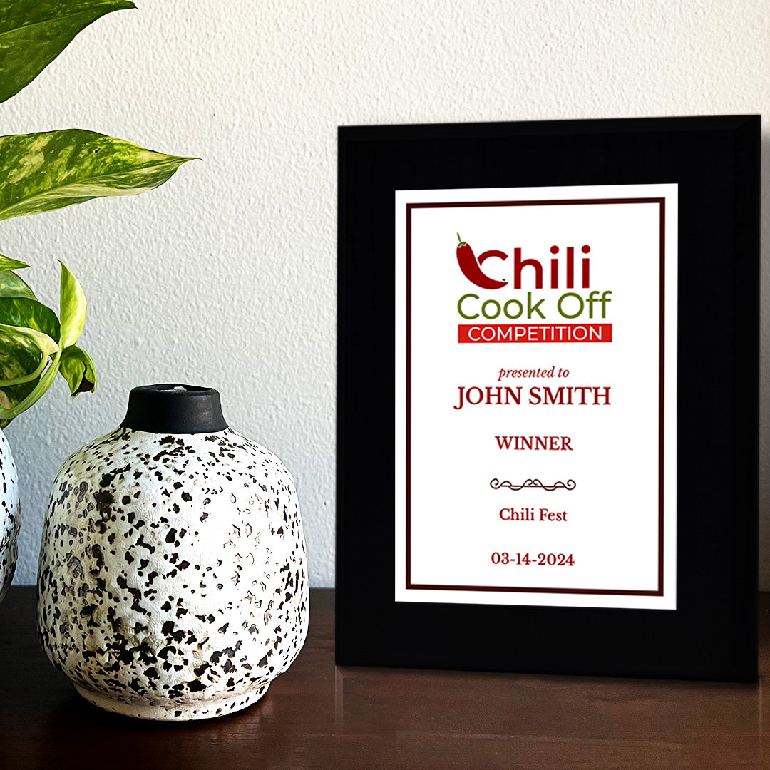 Chili Cook Off Competition Customizable Black Frame Award Plaque | Easel Mount Option | Achievement and Recognition Personalizable Plaques