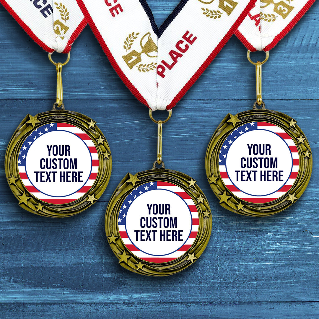 USA Flag Custom Personalized Stars Design Medal | Choice of Ribbon | Patriotic Personalized Award