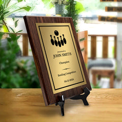 Bowling Customizable Wooden Award Plaque | Easel Mount Option | Achievement and Recognition Personalizable Plaques