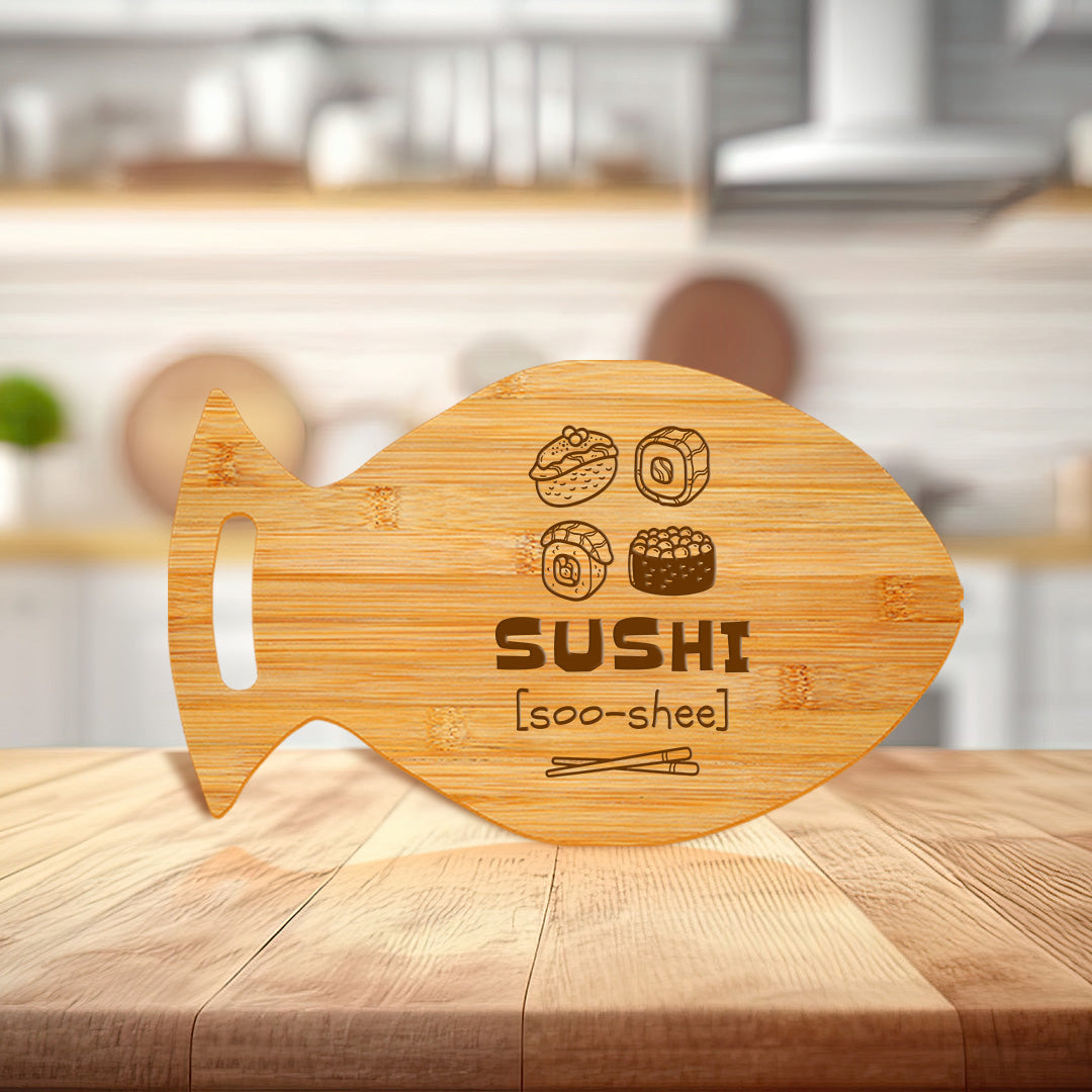 Sushi (Soo-Shee) 14 x 8.5" Fish Shape Cutting Board | Decorative Kitchen Accessory For Sushi Lovers