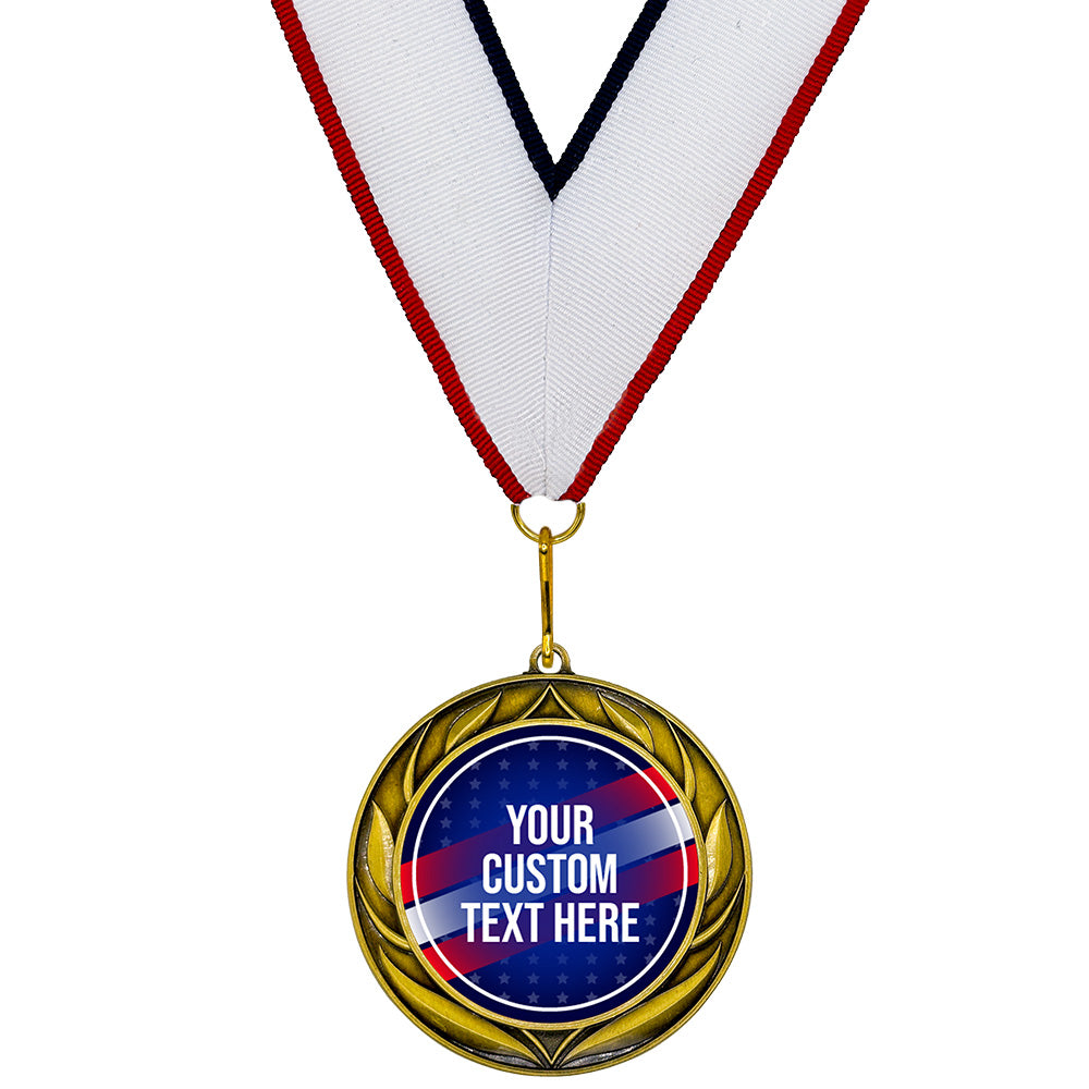 Patriot Custom Personalized Wreath Design Medal | Choice of Ribbon | USA Flag Personalized Award