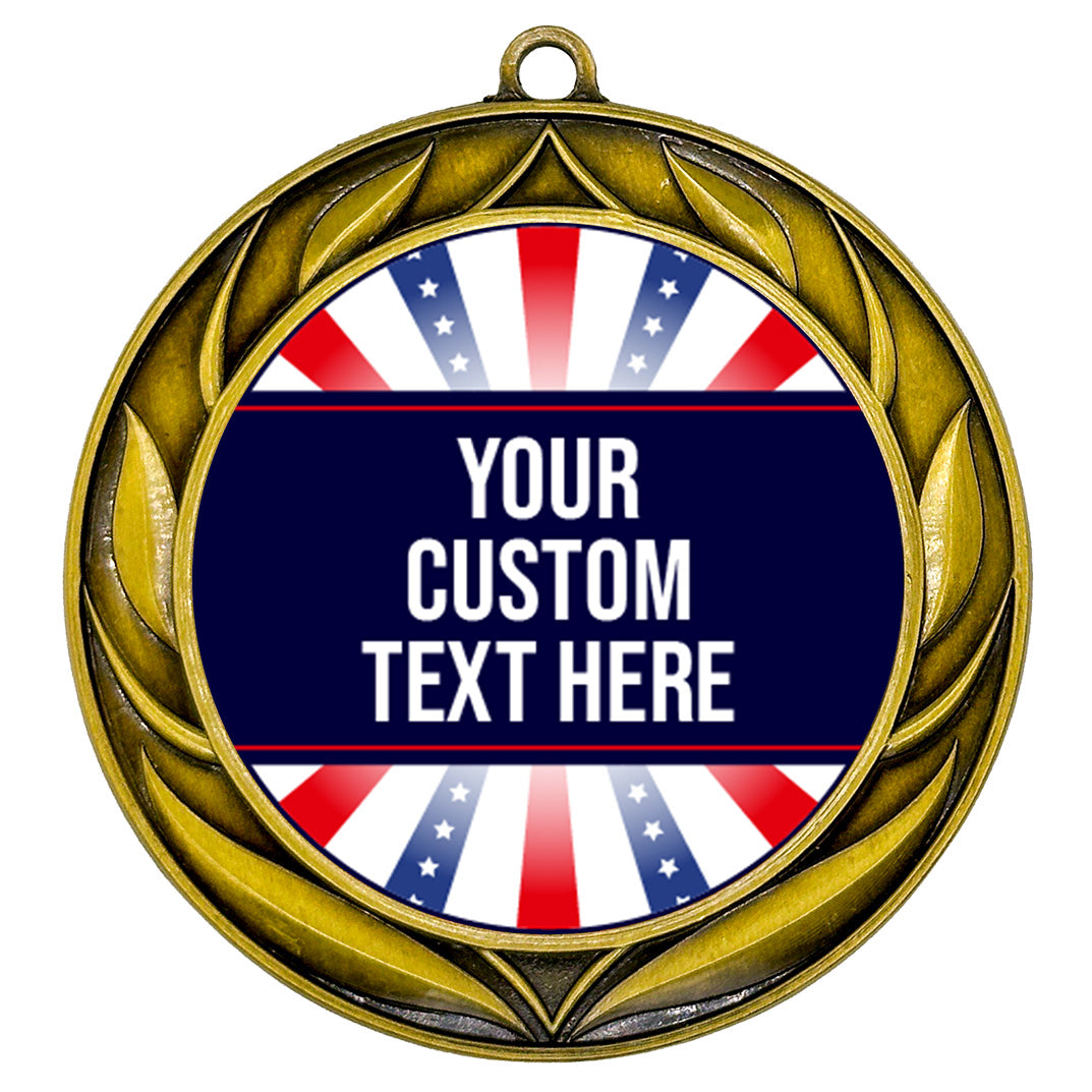 Red White Custom Personalized Wreath Design Medal | Choice of Ribbon | USA Flag Personalized Award