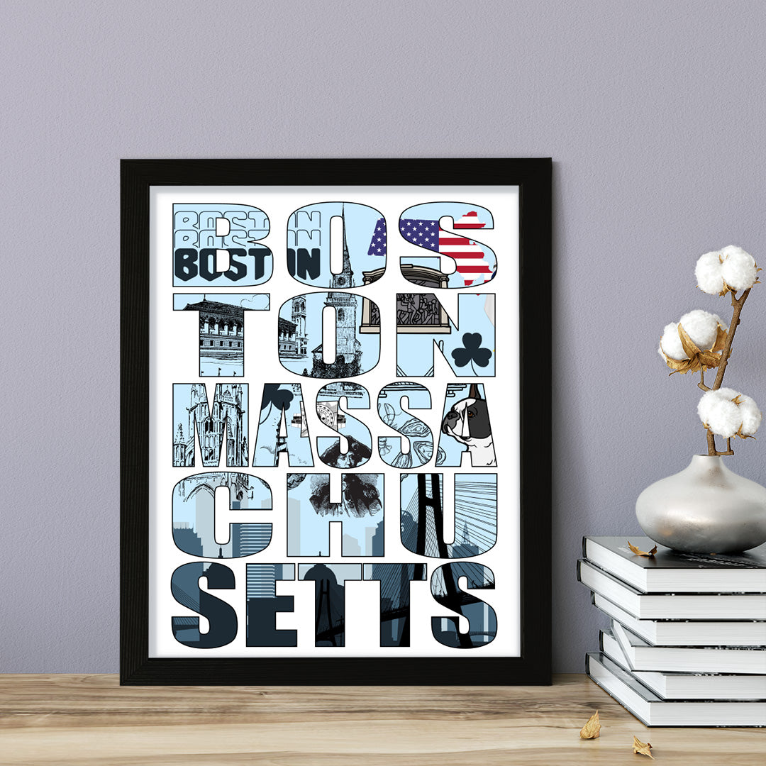 Designs ByLITA Boston, Massachusetts Inspirational, Wall Print Art | American Cities Stylish Home Decoration (Unframed or Framed)