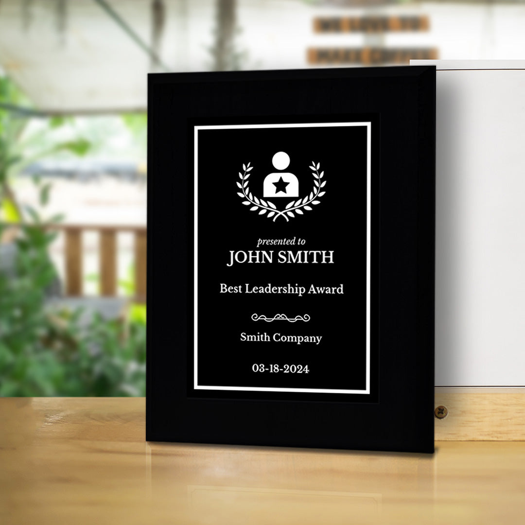 Leadership Customizable Black Frame Award Plaque | Easel Mount Option | Achievement and Recognition Personalizable Plaques