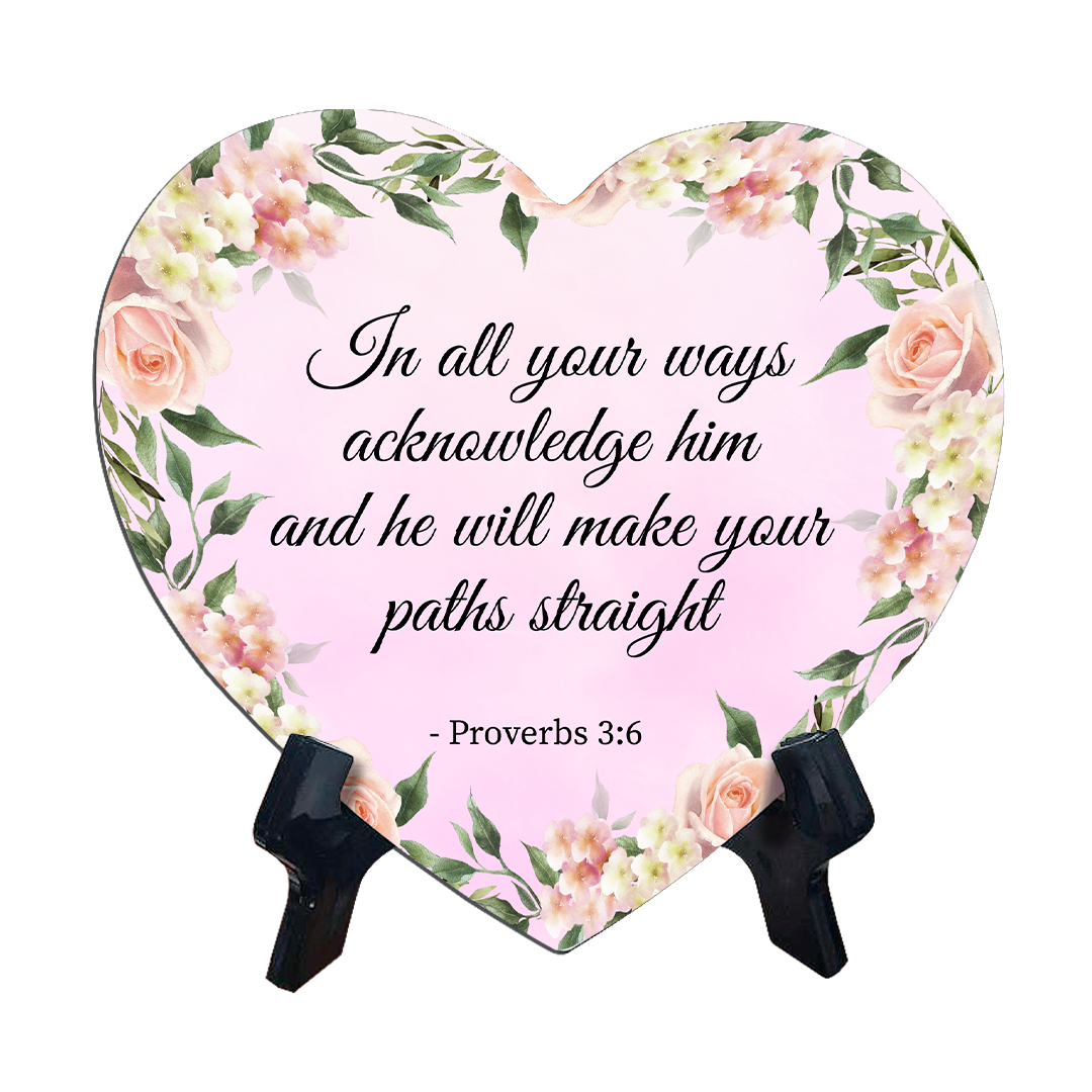 Cute Home Bible Verse Decoration Heart Table Sign (6 x 5") with Acrylic Stand