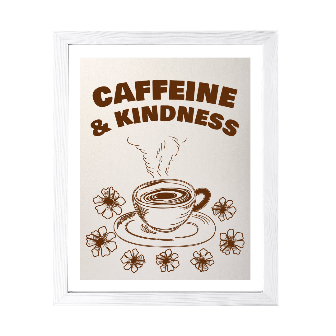 Designs ByLITA Caffeine & Kindness, Wall Print Art | Coffee Retro Kitchen Decoration