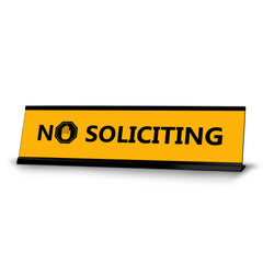 No Soliciting, Black Frame Desk Sign (2x8")