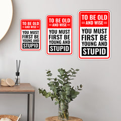 Portrait Round Plus To Be Old And Wise You Must First Be Young And Stupid Wall or Door Sign | Easy Installation | Funny Novelty Imitation Warning Signs