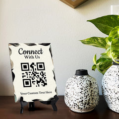 Customizable Connect With Us QR Code Table Sign (6x8") | Personalized QR Code Sign | Stylish Review Request Sign for Businesses With Acrylic Stand