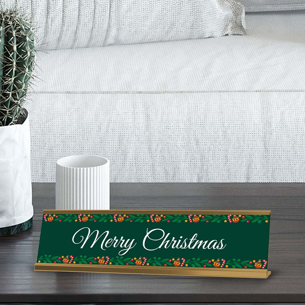 Customizable Christmas 2” x 8” Desk Sign | Holiday Indoor Decoration