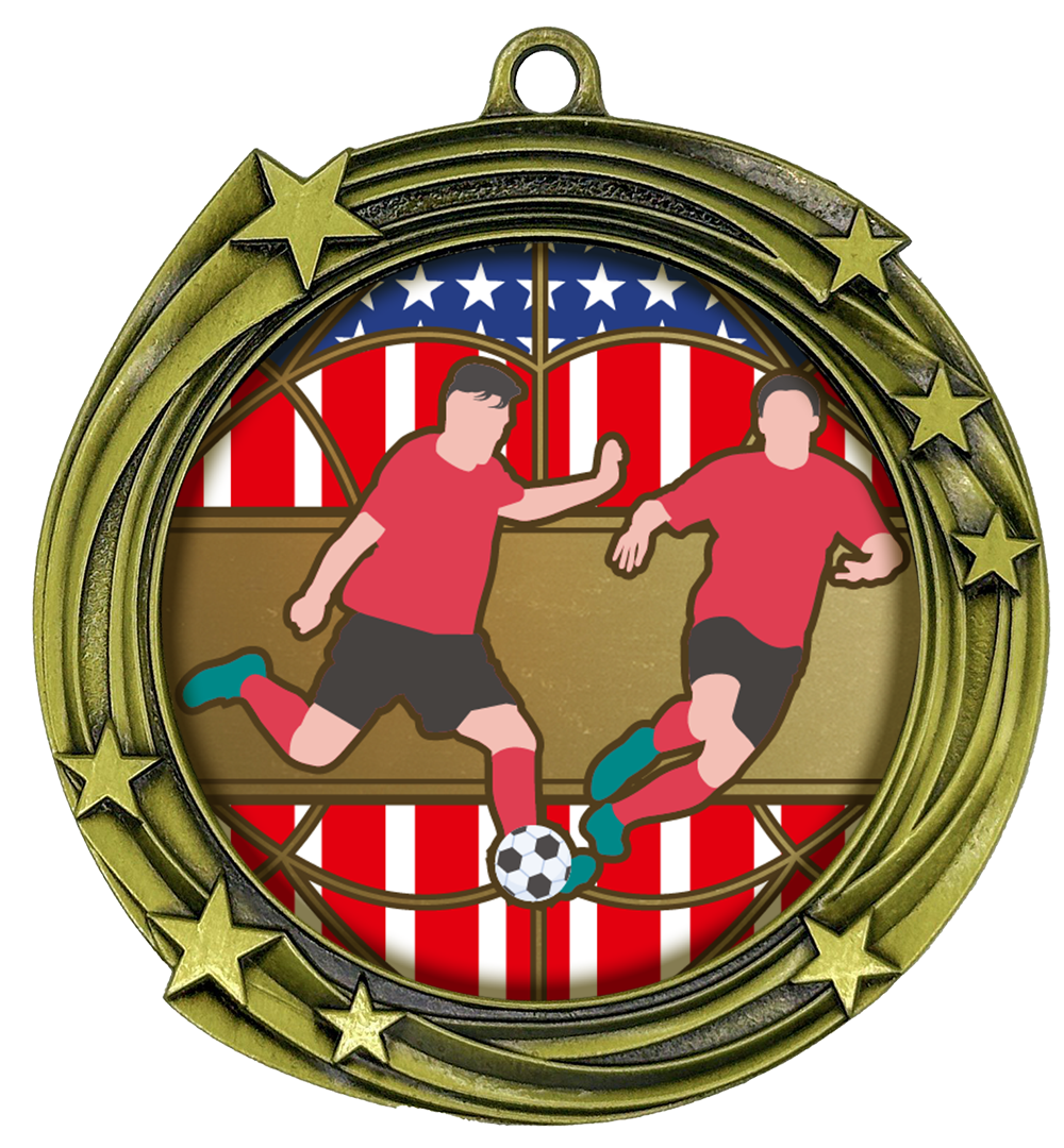 All Quality Soccer Swirling Stars Design Medal - 1st, 2nd, 3rd Place