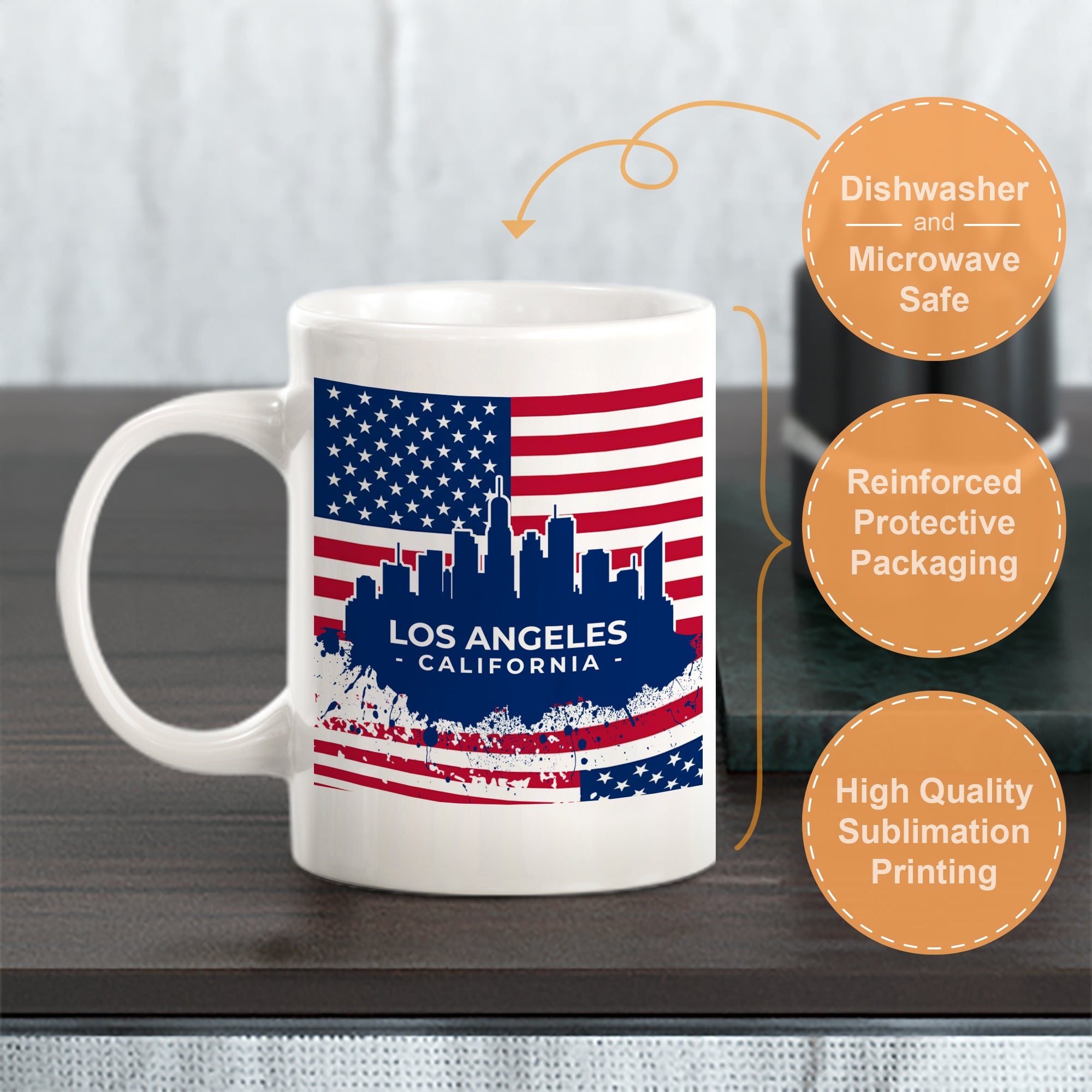 Los Angeles, California 11oz Plastic or Ceramic Coffee Mug | Office & Home | American Pride