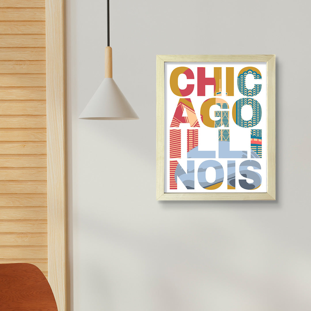 Designs ByLITA Chicago, Illinois Inspirational, Wall Print Art | American Cities Stylish Home Decoration (Unframed or Framed)