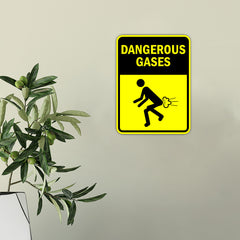 Portrait Round Plus Dangerous Gases Door or Wall Sign | Funny Warning Sign For Bathroom