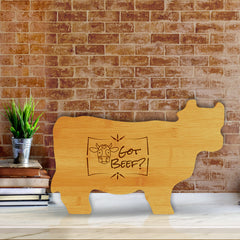 Got Beef? 14.75 x 9.75" Cow Shape Cutting Board | Funny Kitchen Chopping Board