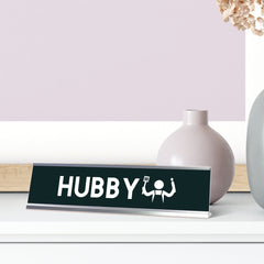 Hubby Stick Person, Silver Frame, Desk Sign (2 x 8")