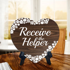 Receive The Helper Heart Shape Table Sign (6 x 5.4") | God's Grace Home Decoration