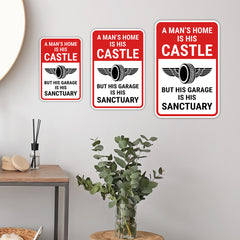 Portrait Round Plus A Man's Home Is His Castle But His Garage Is His Sanctuary Wall or Door Sign | Easy Installation | Funny Novelty Imitation Warning Signs