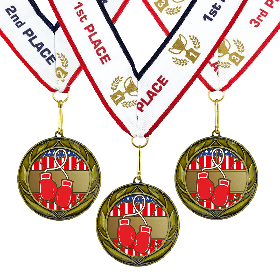 All Quality Boxing Wreath Design Medal - 1st, 2nd, 3rd Place